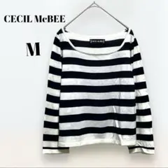 CECIL MeBEE 【セシルマクビー】白×紺ボーダー柄ニット(M)ストライプ