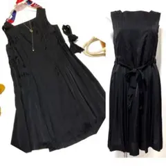 【Theory セオリー】ノースリーブワンピース 共布ベルト/シルクインナー付