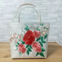 帯リメイクバッグ牡丹 やや傷みあり 背中は無地です