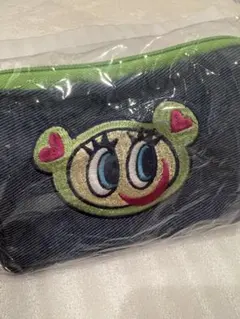 エンジェルブルー デニム風刺繍ポーチ グリーン ナカムラくん