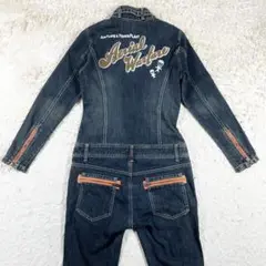 ✨美品 アヴィレックス 激レア デニム つなぎ 刺繍 ストレッチ ジップ S