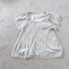 pour la frime プリーツ 半袖 ブラウス ホワイト　上品　装飾のサムネイル