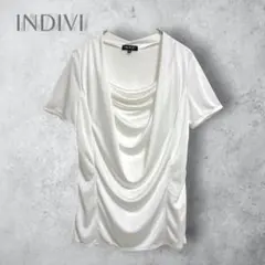 INDIVI ドレープデザインカットソー 半袖 白 ポリエステル 上品　半袖