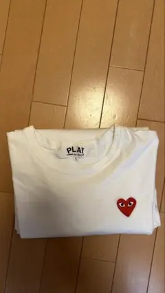 コム・デ・ギャルソン 赤いハート刺繍 長袖Tシャツ ホワイト