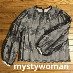 mysty womanフローラル刺繍シアーレースブラウス 黒フリーサイズのサムネイル