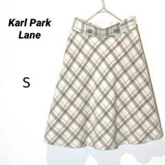 カールパークレーン チェックフレアスカート7号 ウール混 日本製 S相当 古着