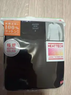 ユニクロ黒Mサイズ 極暖ヒートテックコットンワッフルクルーネックTシャツ