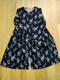 春服120cm MPS 花柄ワンピース ネイビー ロング丈 長袖