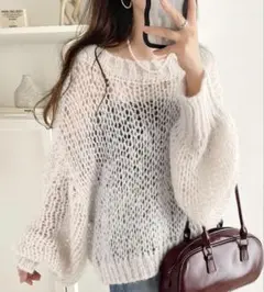 classicalelf新品タグ付きアイボリー メッシュオーバーサイズニット