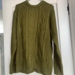 ZIP FIVE ケーブルニットセーター 、ワンピースLサイズ オリーブグリーン