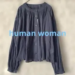 新品　human woman インドクレープギャザーブラウス　ブルーグレーのサムネイル
