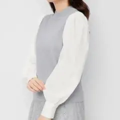 【美品】GU シャツスリーブコンビネーションセーター　グレー