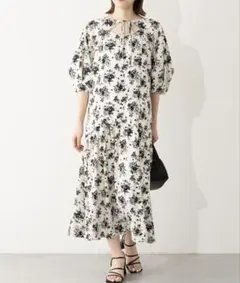 【Chico】短丈ボレロセット ロングワンピース 花柄 キャミワンピ 5分袖