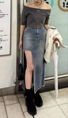 Chico 5分袖ピグメントオフショル リブT