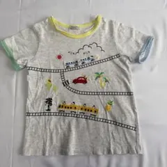 BAB-CHIP グレーTシャツ　新幹線　電車　線路　車　刺繍　アップリケ