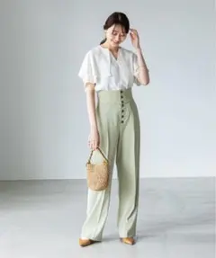 【極美品】NOBLE ノーブル ケープフリルブラウス 半袖 ホワイト