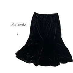 elementz ブラック フレアロングスカート ベロア レディース 大きめ