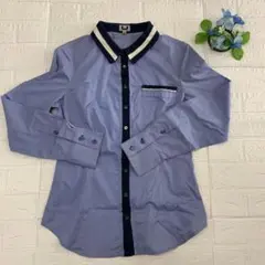 シャツ　シンプル　ワンポイント　ライン　ブルー　カジュアル　ネイビー　ホワイト