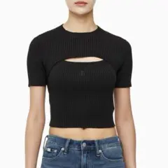 Calvin Kleinリブ編み ブラック クロップドトップ