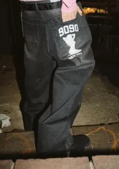 完売商品！美品9090 Sexy Logo Denim Pants ダークグレー