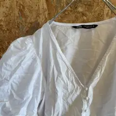 AE9048 ZARA ザラ 半袖シャツ ホワイト レディース 28 ポス