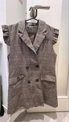 レディース ジレ ベスト 茶色 チェック