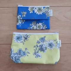 花柄ポーチセット 青色・黄緑色 新品未使用のサムネイル