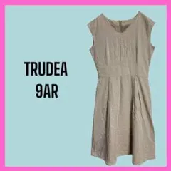 [TRUDEA] ノースリーブ　フレア　膝丈ワンピース　麻　ウエストリボン　無地のサムネイル