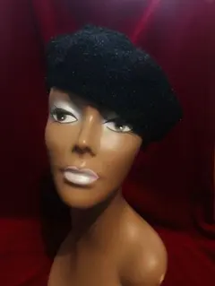 ニットベレー帽　キラキラニット　黒　ラメ入りニット帽