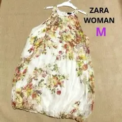 ZARA ザラウーマン★シルク100% 花柄 バルーンワンピース ノースリーブMのサムネイル