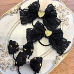 ブラックレースリボンヘアゴム