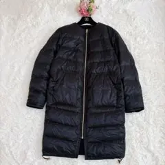 美品☆ベイジ リバーシブル ノーカラー ダウンジャケット