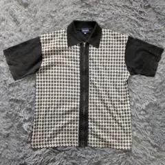 ​BEAMS ジップアップ ポロシャツ L 黒 幾何学 ダイヤ柄 레트로 ビームス