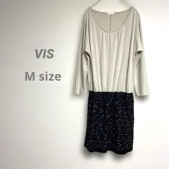 ビス レディース 長袖ドッキングワンピース 襟ぐりゆったり M 伸縮性