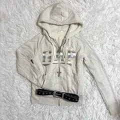 00s y2k GAP ボーダーロゴ　裏起毛　ボア　パーカー　平成ギャル　海外