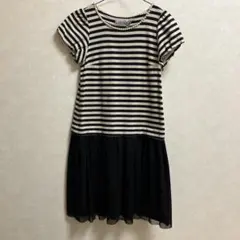 Anatelier パール付き　ストライプ 半袖 ワンピース 38