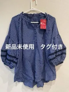 【新品未使用】HEIHEI パフスリーブフリルブラウス ギンガムチェック ブルー 新品未使用】HEIHEI パフスリーブフリルブラウス ギンガム