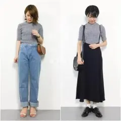 Ray BEAMS レイビームス ギンガムシャーリングハイネック ネイビー Tシのサムネイル