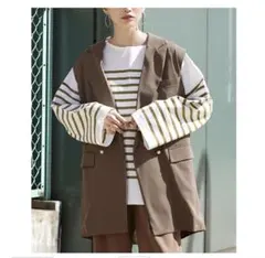 イーザッカマニア　オーバーサイズ　カットソー ボーダー　オフホワイト×オーカー