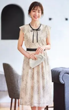 トッコクローゼット フラワーレースワンピース ドレス ラベンダー 半袖 フリル袖