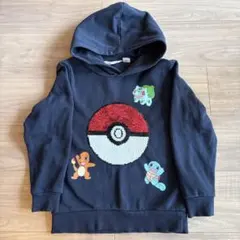 H&M ポケモン スパンコール 裏起毛パーカー　モンスターボール　122/128