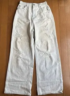 ダメージ加工 ワイドデニムパンツ Lのサムネイル