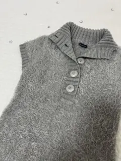 半袖ニット チュニック ファー ショートスリーブ レイヤード グレー オフィカジ