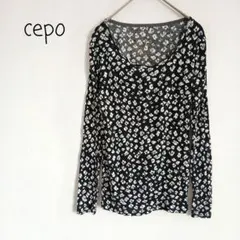 セポ cepo 小花柄 長袖カットソー 薄地ロンT 総柄 綿100% 黒 白のサムネイル