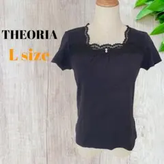【THEORIA】セオリア（L）半袖シャツ　レディース　胸元レース　ブラックのサムネイル