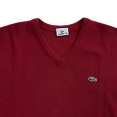 古着 LACOSTE 赤 Vネック ニットセーター