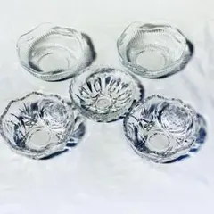 #25 花柄　カットガラス　小鉢　2種2枚　+ アサヒビール　合計5枚セット