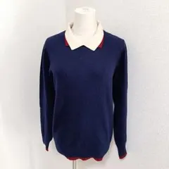 アクアスキュータム 美品 長袖ニットセーター 紺色 ラムウール スコットランド製