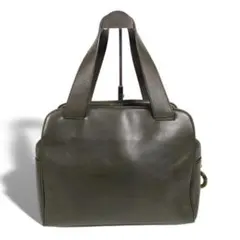 セリーヌ オールレザー ハンドバッグ サークルロゴ ミニボストン 深緑