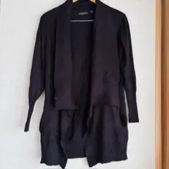 海外古着ショールカラー ドレープ ロングカーディガン ブラック M モード系